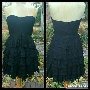 MM COUTURE Miss Me  Eyelet Bustier ruffled Tiered strapless Black Dress NWT